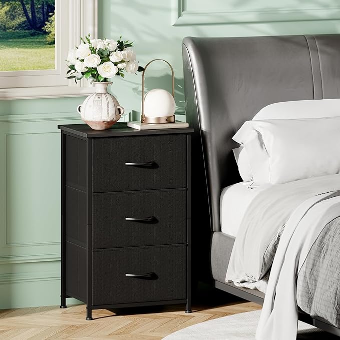 Somdot Dresser for Bedroom with 3 Drawers, Storage Organizer Chest of Drawers with Removable Fabric Bins for Closet Bedside L