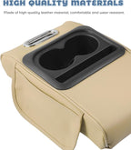 Car Armrest Storage Box,Car Accessories Console Organizers and Storage,Universal Waterproof Leather Console Cover with Cup Holder and Phone Holder,Suitable for Most Cars (Normal, Beige)