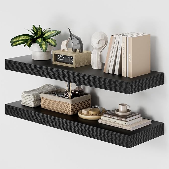 Heimlove 36 Inch Long Floating Shelf for Wall, 12" Deep Black Floating Shelves Shelves for Bedroom Living Room Bedroom, Mount