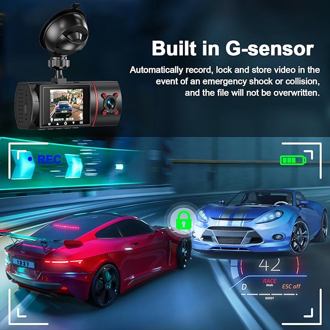 Dual Dash Cam Front and Inside, 1080P Dash Camera for Cars Dashcam with 32G Card, 24H Parking Monitor, Night Vision, G-Sensor