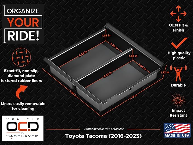 Vehicle OCD - Center Console Organizer Tray for Toyota Tacoma (2016-2023) - Made in USA - SLX126