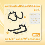 Heavy Duty Pegboard Hooks 10PC - Black Peg Board Hooks for Hanging Tools, Drill Holder, Only Fits 1/4" Peg Board, Ideal for g