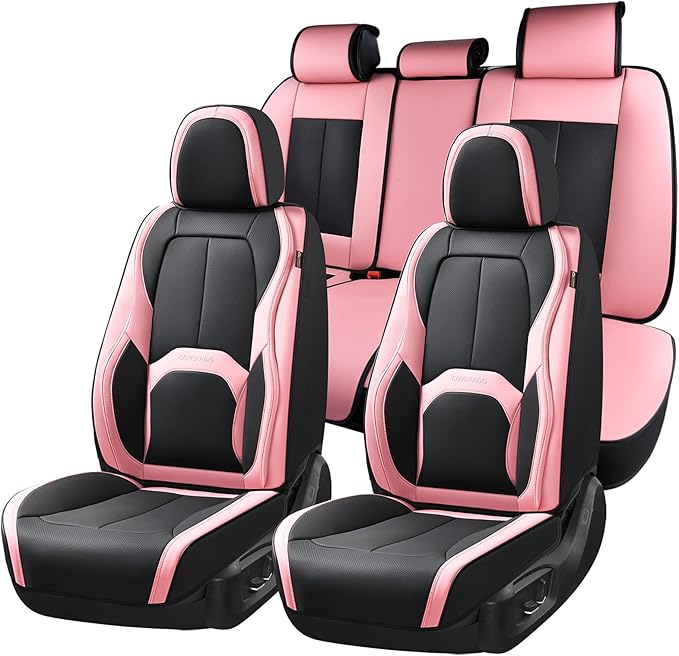 Coverado Car Seat Covers Full Set, Waterproof Nappa Leather Seat Covers for Car, Car Seat Protector with Lumbar Support, Auto