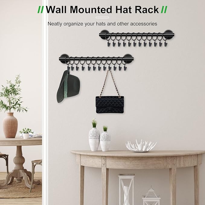Lunies Hat Rack for Wall with 24 Hooks, Hat Organizer Holder for Baseball Caps, Cap Organizer Hanger, Hat Hanger for Closet, 