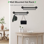 Lunies Hat Rack for Wall with 24 Hooks, Hat Organizer Holder for Baseball Caps, Cap Organizer Hanger, Hat Hanger for Closet, 
