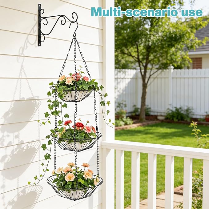 3 Tier Hanging Fruit Basket with Banana Hook, 34-Inch Heavy-Duty Wire Hanging Basket, Wire Vegetable Produce Organizer with I