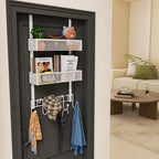 HapiRm Over The Door Organizer with Coat Hooks and 2 Baskets, Stainless Steel Rustproof Over The Door Hanger Hooks for Bathro