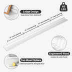 Axeman 72 Inch Floating Shelves | White Picture Ledge Shelf Set of 3 | Rustic Wood Wall Shelves with Lip | 72" White Picture 