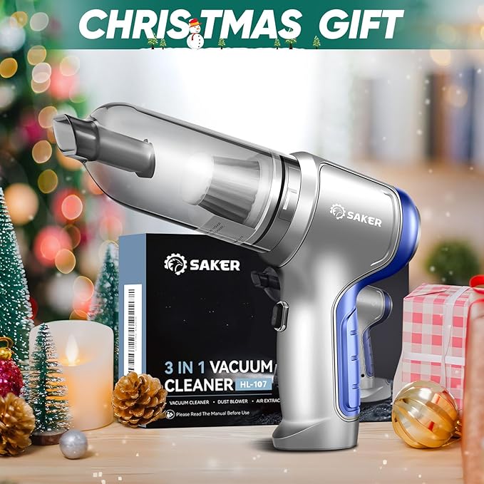 Saker Car Vacuum Portable Cordless 15000PA,3 in 1 Handheld Vacuum with Brushless Motor for Car, Office and Home Cleaning Blue