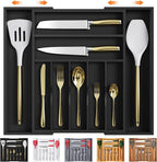 Bellsal Large Premium Bamboo Silverware Organizer - Expandable Utensil Drawer Organizer - 17"x19.6" Utensil Holder and Cutler