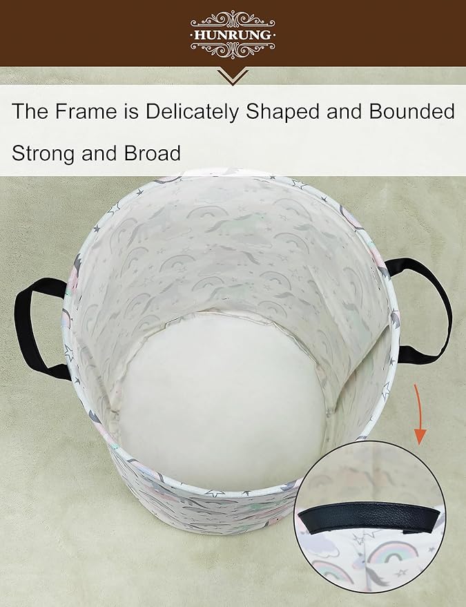 HUNRUNG Laundry Hamper,Large Canvas Fabric Lightweight Storage Basket Toy Organizer Dirty Clothes Collapsible Waterproof for 