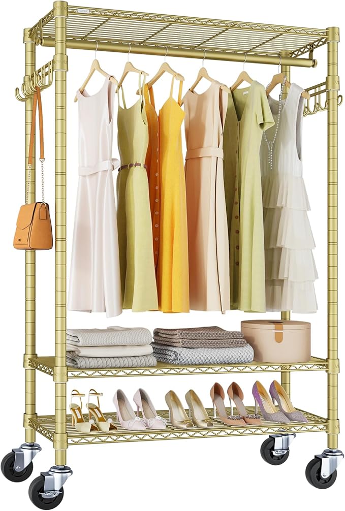 VIPEK R3 Heavy Duty Clothes Rack with Lockable Wheels, Rolling Portable Closet with Adjustable Shelves & Hanging Rod & Side H