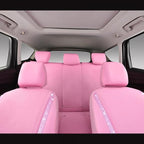 CAR PASS Bling Diamond Car Seat Covers Full Set, Shining Rhinestone Waterproof Faux Leather, Rear with Zipper, Universal Fit Automotive Glitter Crystal Sparkle Strips for Cute Women Girl, Pink