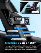 Navycrest 4K Dash Cam Front and Rear with 64GB Card, Built-in 5G WiFi, Dash Camera for Cars 4K Front and 1080P Rear, Dashcams