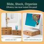 Set of 3 Bamboo Organizer Desktop Drawers - 1, 2, 3 Drawer Storage Organizer Ideal for Desk Accessories, Office Supplies, Mak