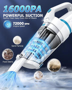 AHNR Handheld Vacuum Cordless, 16000PA Powerful Suction Hand Held Vacuum Dust Busters Cordless Rechargeable with LED Light & 