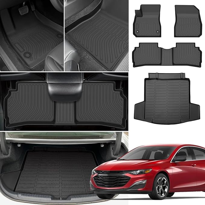 Floor Mats for Chevy Malibu 2016 2017 2018-2022 2023-2025, Custom Fit Chevrolet Malibu LS, RS, LT, Premier, TPE Duty Anti-Slip 1st & 2nd Row & Cargo Liner for 2023 Malibu Floor Mats Accessories