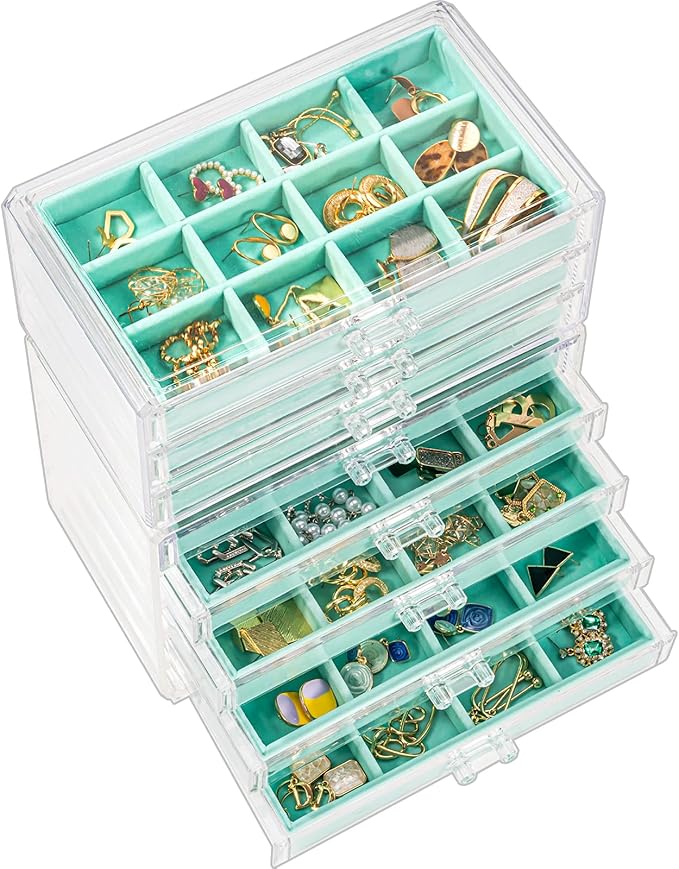 ProCase Earring Holder Organizer Jewelry Box with 8 Drawers, Acrylic Clear Earring Case with Adjustable Velvet Trays for Wome