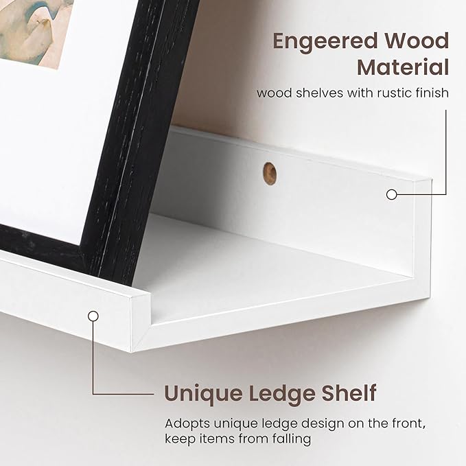 Axeman 40 Inch Floating Shelves | White Picture Ledge Shelf Set of 3 | Rustic Wood Wall Shelves with Lip | 40" White Picture 