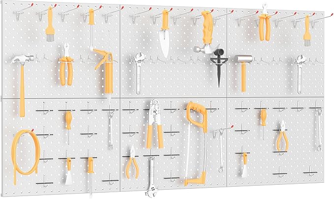 TORACK 6 PCS 12x16 in Metal Boards for Garage, Workbench, Tool Organizer Pegboard with 1/8" & 1/4" Holes, Modular Wall-Mounte