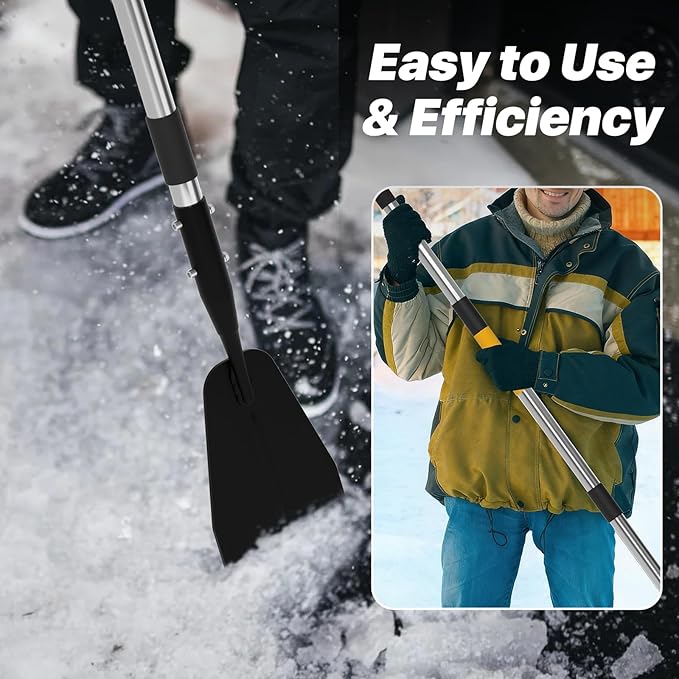 Ice Scraper for Driveway, Saw-Tooth Ice Chopper for Driveway, Heavy Duty Jagged Scraper with 61 Inch Long Handle, All Steel Thick Blade Snow Breaking Ice Remover Tool for Sidewalk, Walkway, Roads