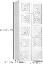HOMCOM Portable Wardrobe Closet, Folding Clothes Storage Organizer with 6 Cube Compartments, Hanging Rod, 8 Magnet Doors, Whi