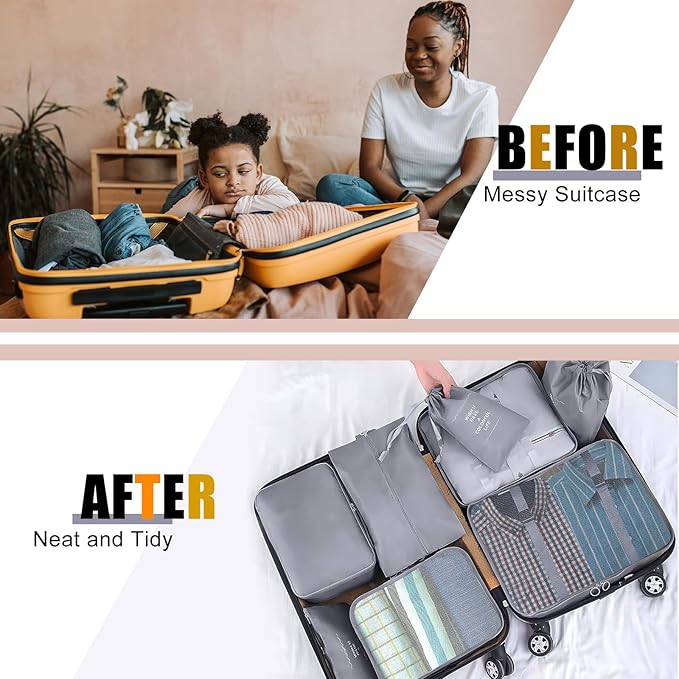 Packing Cubes for Travel - 8 Set Luggage Organizer Bags for Family, Mesh Breathable Travel Packing Cubes for Suitcases Durabl