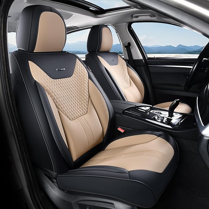 Coverado Car Seat Covers with Lumbar Support, Front Covers for Cars, Universal Automotive Seat Cover, Waterproof, Leather Car