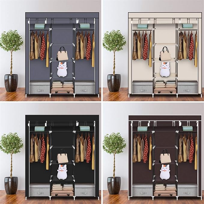 69" Portable Closet Storage Organizer Wardrobe Clothes Rack,Covered Garment Rack,Steel Tube Clothes Storage Organizer,Freesta