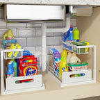 REALINN Under Sink Organizer, Pull Out Cabinet Organizer, 2 Tier Metal Slide Out Shelf with L Shaped Design, Under Cabinet St