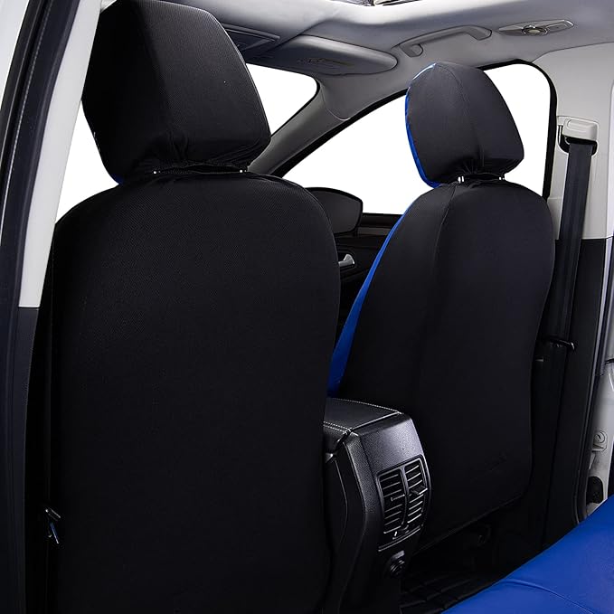 Flying Banner car seat Covers Protects Water Proof Faux Leather Carbon Fiber Fronts Rear Bench Covers (Blue Blue, Full Set - 