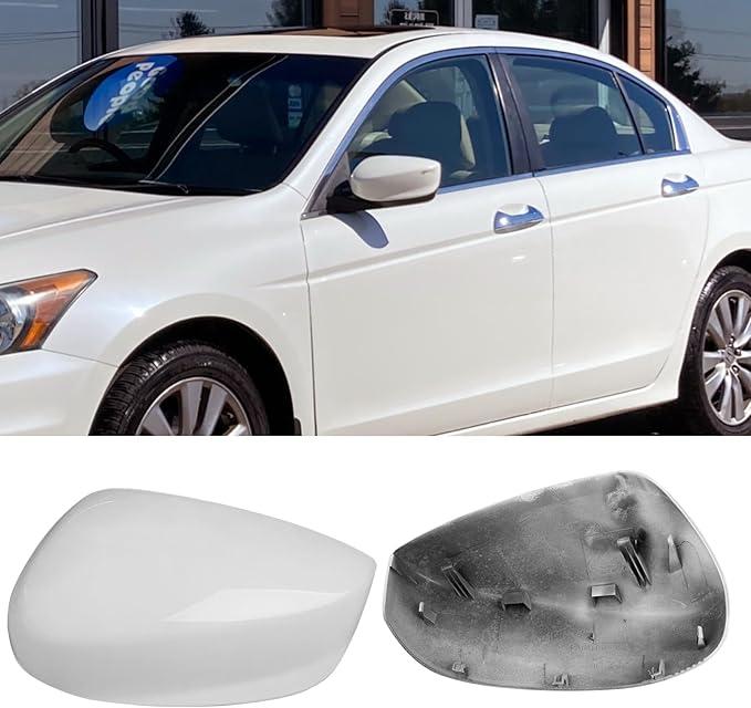Yumzeco Compatible with Honda Accord Side Mirror Cover Trim 8th Gen 2008 2009 2010 2011 2012, White Door Rearview Mirror Caps Replacement for Honda Accord W/O Light Hole - Left Driver Side