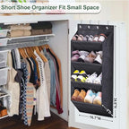 SLEEPING LAMB Over the Door Shoe Rack for Closet, Short Hanging Shoe Organizer with Large Deep Pockets, Narrow Door Sneaker S
