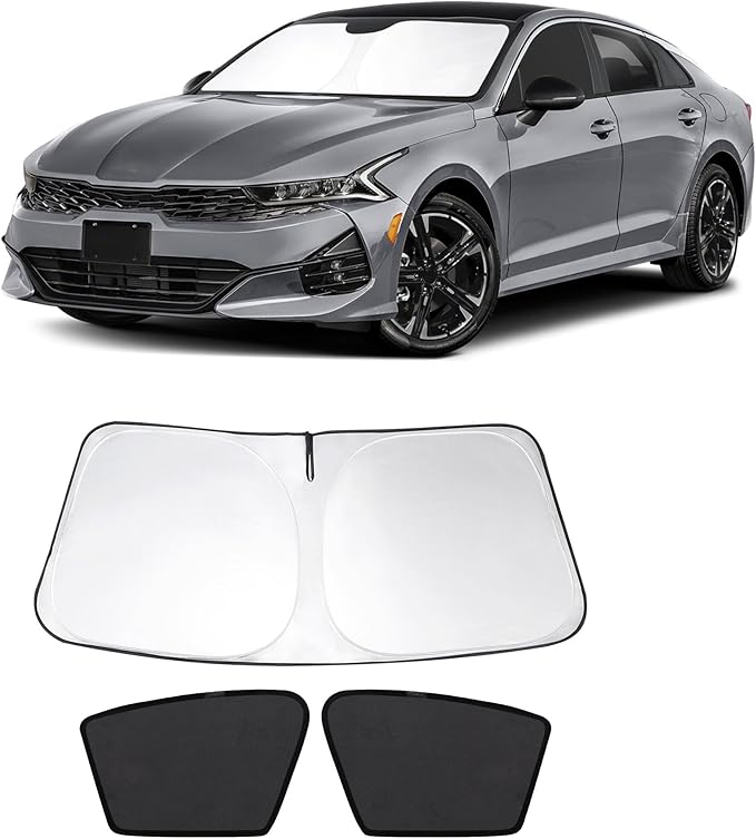 3PCS Car Window Shades Front Windshield Sun Shade Foldable Window Shade Custom Fit for 2021-2024 KIA K5 Accessories Car Shades for Front Windows Anti-UV Rays Block Heat