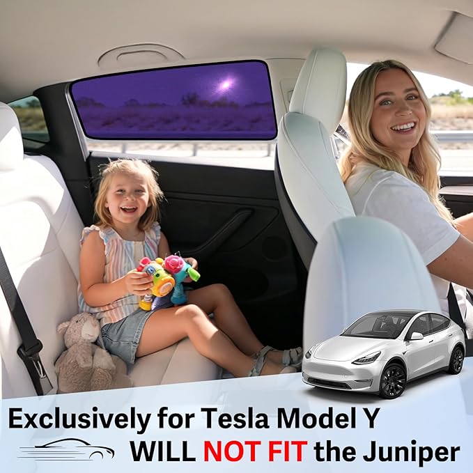 ZATOOTO Tesla Model 3 Car Window Shade for Baby, Bluish-Purple Static Cling Car Shades for Rear Window | Block Harsh Sunlight | UV Protection | Rear Window Sun Shade with Storage Bag | 2018-2025 |