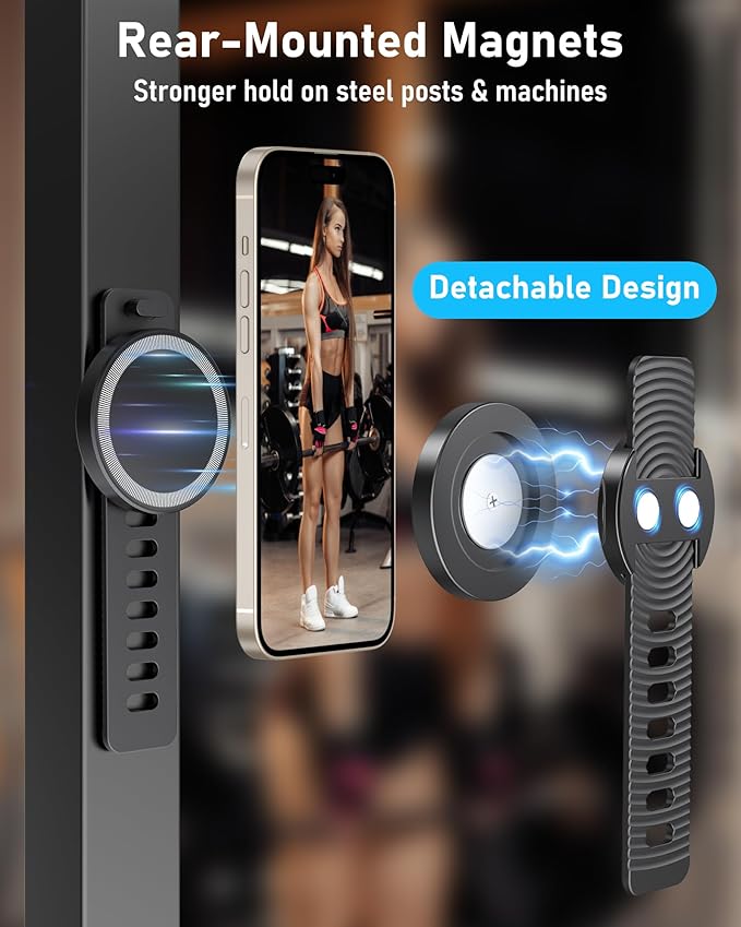 Stroller Phone Holder, Compatible with MagSafe, Magnetic Handlebar Mount, 17x N52 Strong Magnets, Fits Treadmills, Peloton, Shopping & Golf Carts, Adjustable Strap, iPhone 12–17 & Android