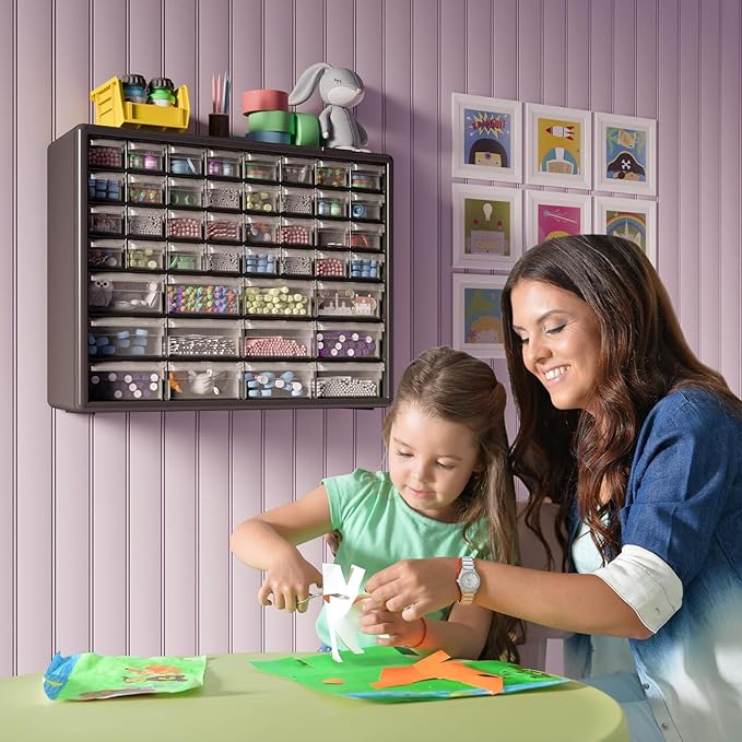 Akro-Mils 44-Drawer Plastic Drawer Storage Cabinet for Garage Organization, Bead Organizer, Building Bricks Storage, Teacher 