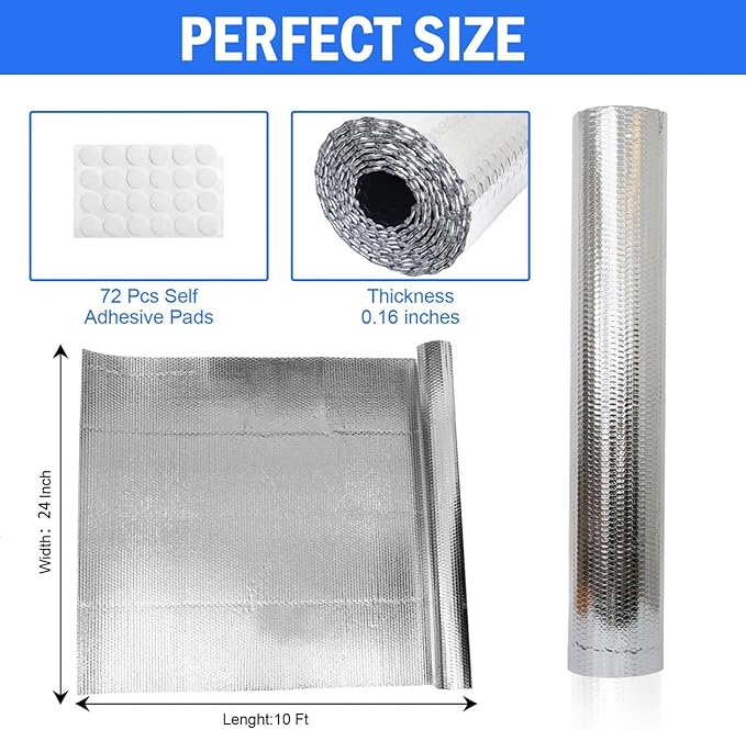 YoleShy Double Reflective Insulation RV Window Insulation for Summer Heat Reflective Window Film for Roof, Car, Garage Doors, 24 in X 10 FT
