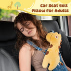 Lenwen 2 Pcs Seat Belt Pillow for Kids Cover for Boys Girls Seatbelt Cushion Pillow for Toddler Car Strap Covers for Travel Sleep Neck Head Support Pad (Yellow,Giraffe)