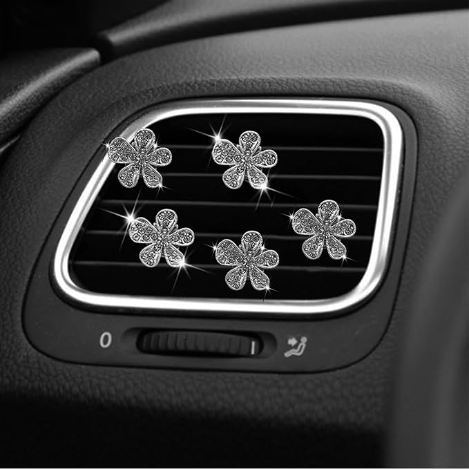 LARDROK 5 Pcs Car Vent Clip,Bling Flower Car Air Fresheners Vent Clips Cute Car Vent Decorations,Car Diffuser Rhinestone Car 
