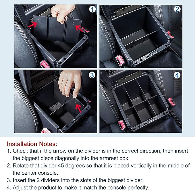 JDMCAR 2PCS Center Console Insert Set Compatible with Toyota Tacoma 2023 2022-2016, Console Armrest Box Insert Tray and Center Console Organizer Divider for Tacoma Accessories