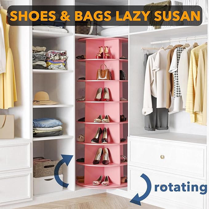 SpaceAid 7 Tier Rotating Shoe Rack Tower, Spinning Shoe Display Lazy Susan, Revolving 360 Shoe Rack Storage Round Carousel, V