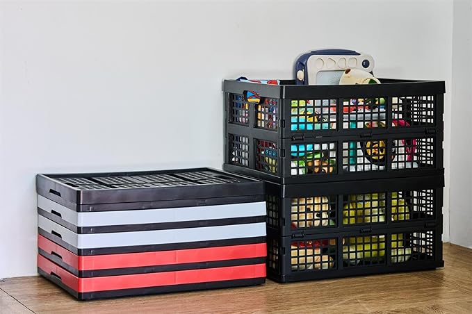 Aebeky 3-Pack Plastic Collapsible Storage Crates-30L,Foldable Plastic Crates for Storage (Black)