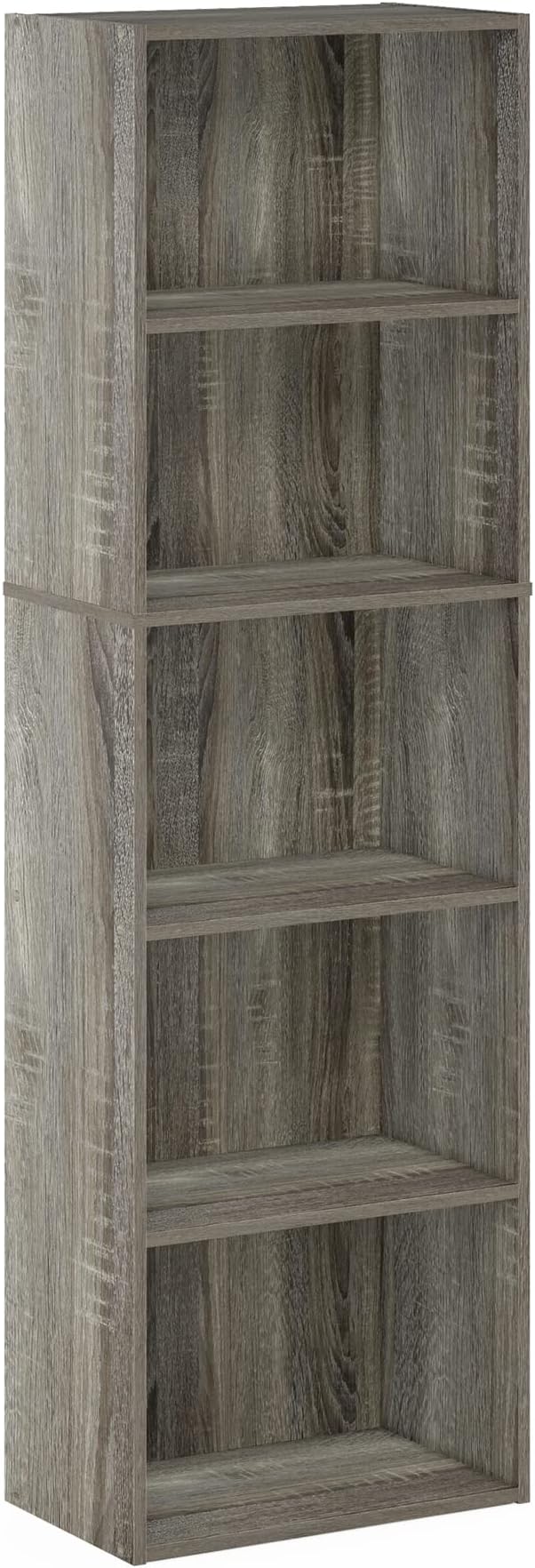 Furinno LUDER Book Shelf, 5-Tier Bookshelf, Bookcase with Open Shelves, 9.4 x 15.8 x 52, Easy Assembly, for Living Room, Bedr