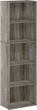 Furinno LUDER Book Shelf, 5-Tier Bookshelf, Bookcase with Open Shelves, 9.4 x 15.8 x 52, Easy Assembly, for Living Room, Bedr