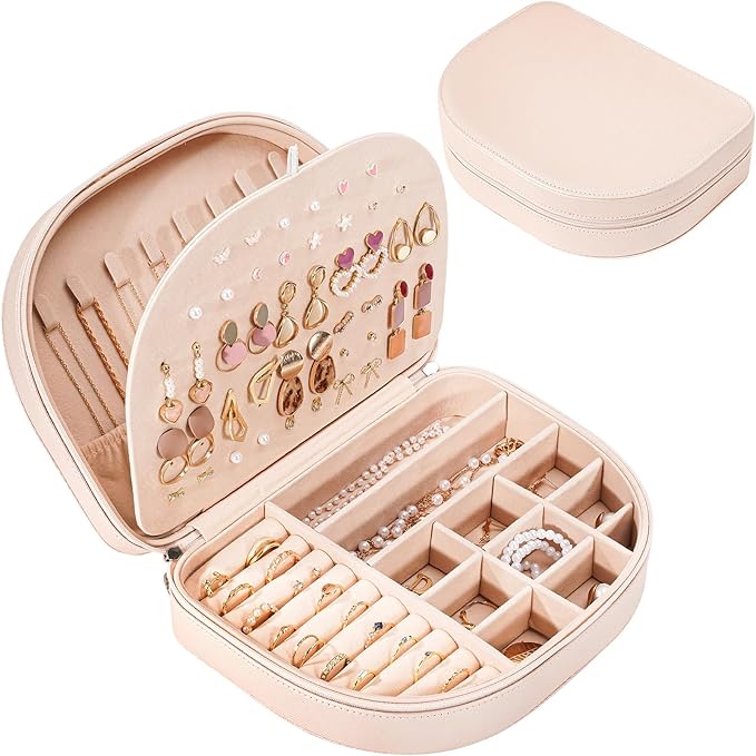 ProCase Travel Size Jewelry Box, Large Portable Seashell-Shaped Jewelry Case, 2 Layer Jewelry Organizer in PU Leather for Wom