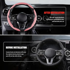 Nappa Leather Car Steering Wheel Cover for Men Women, Ultra-Thin Non-Slip Breathable Microfibre, Universal for 14.5"-15" Stee