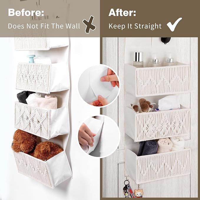 ANTIS'S HOME Over The Door Organizer Boho Bedroom Decor Nursery Storage with 3 Large Woven Pockets, Macrame Nursery Organizer