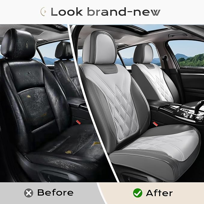 Coverado Car Seat Covers Full Set, Seat Covers for Cars, Front Seat Covers and Back Seat Cover Waterproof Leather Automotive 