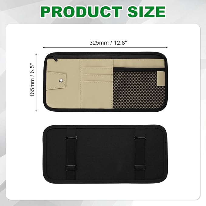 PATIKIL 1Pcs Car Sun Visor Organizer, 12.8 x 6.5 Inch PU Leather Vehicle Storage Pouch Holder for Sunglasses Card Pen Driver License Car Accessories, Beige